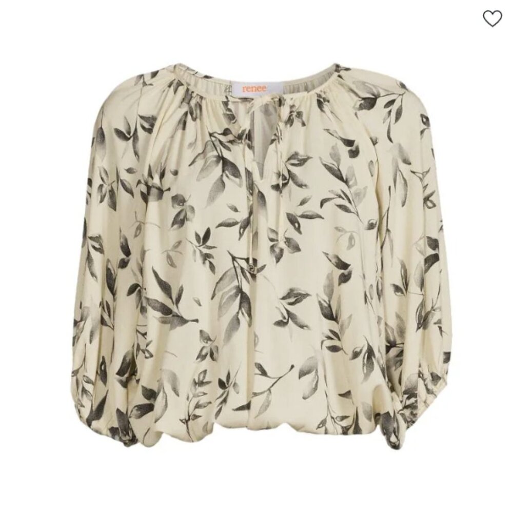Renee C. Leaf Print Linen Blend Blouson Top